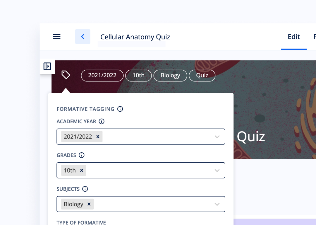 Assessment interface for aligning content with academic standards and grade levels.