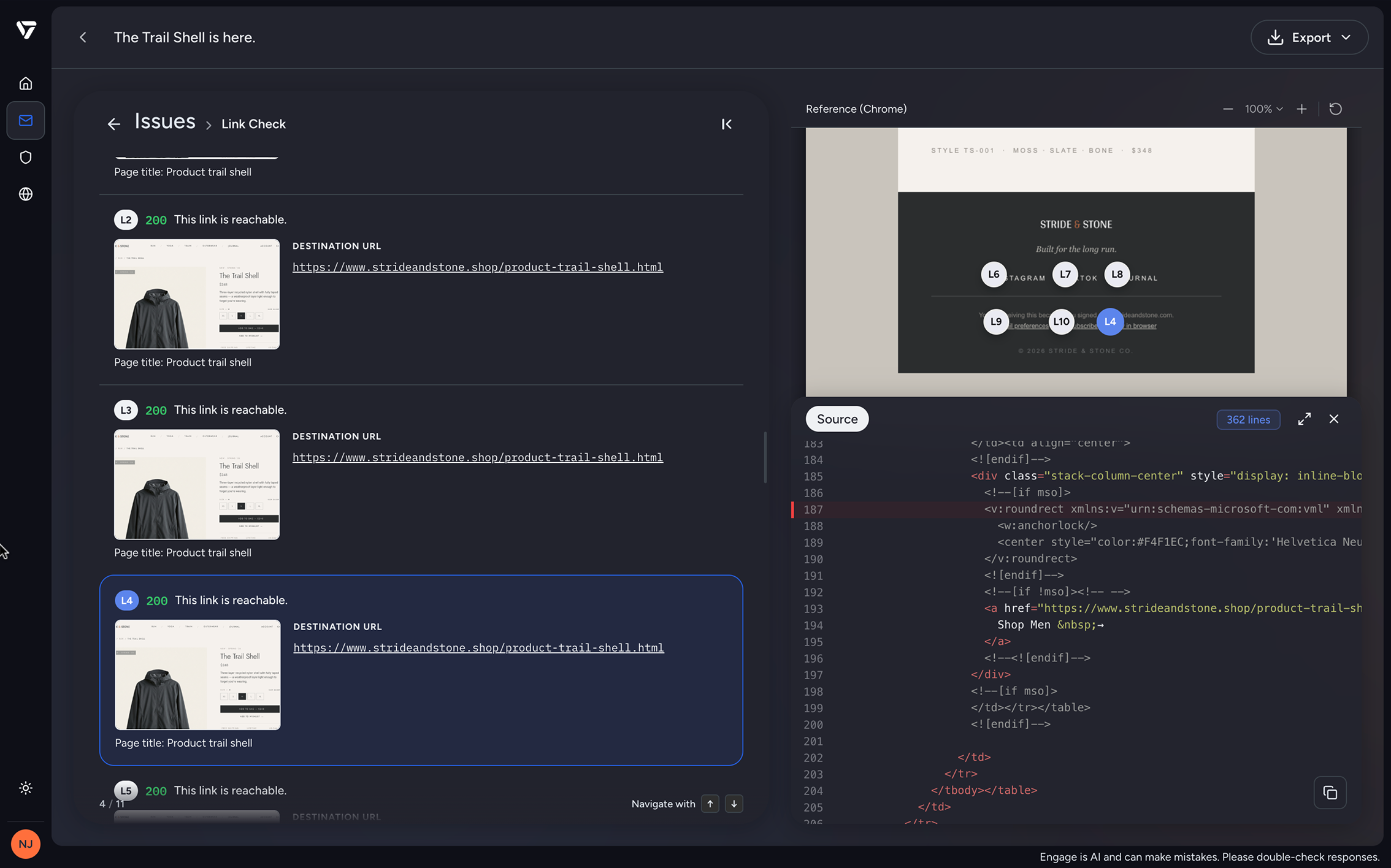 Validity Engage product screen showing the resulting Email QA experience.